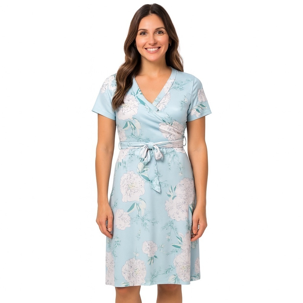 Light Blue Floral Wrap Dress Size XL